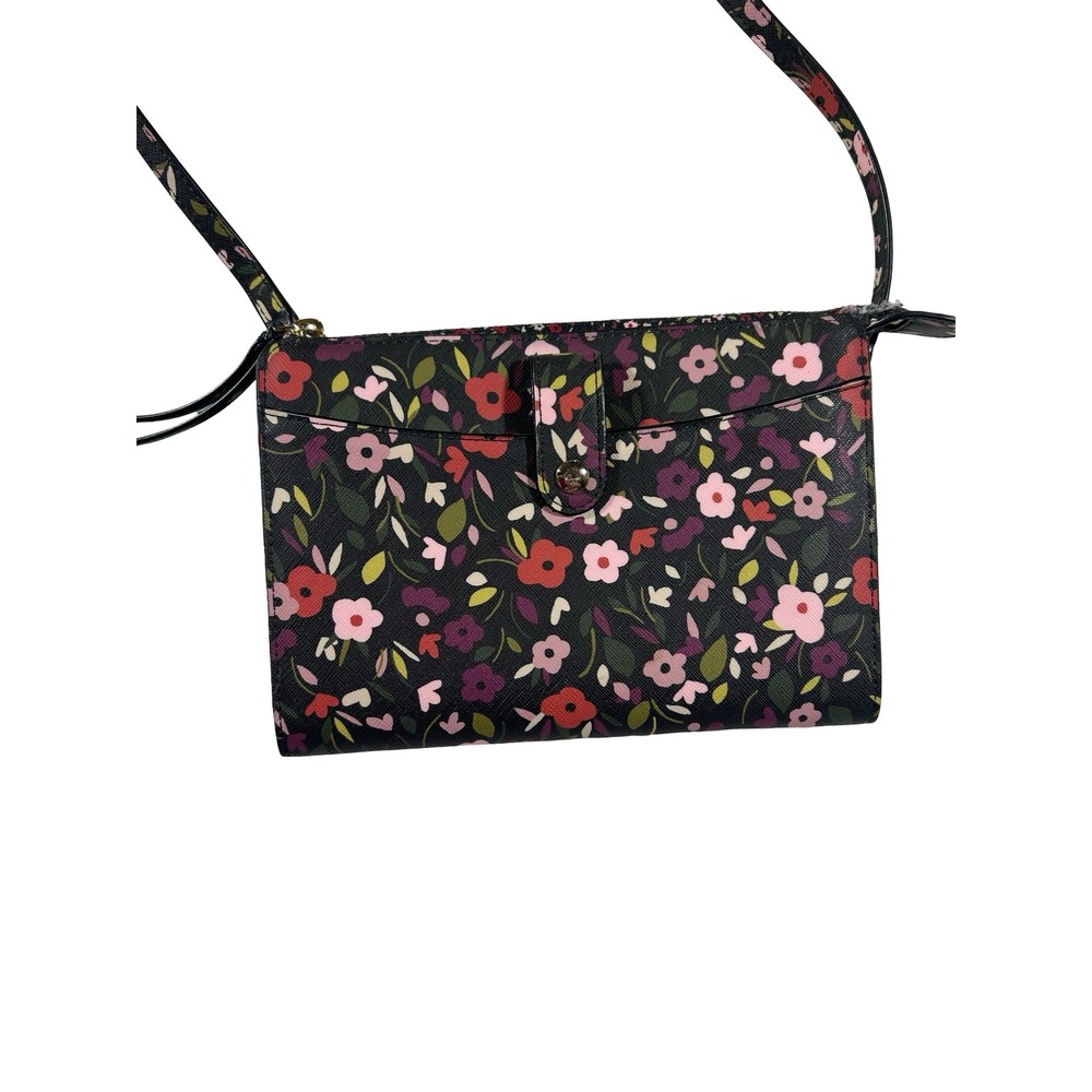 Kate Spade New York Floral Saffiano Leather Crossbody Bag Black Multi Wallet